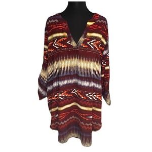 Cato Womens Size 18/20W Colorful Tribal Print‎ V-NeckTunicTop Bohemian Style